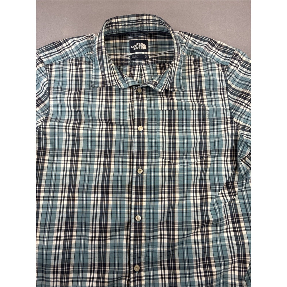 The North Face Mens Button Down Outdoor Shirt Short Sleeve Plaid Pocket Size XL
